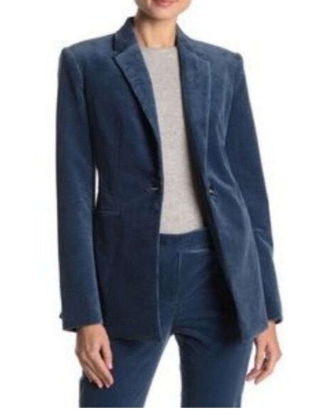 Theory Corduroy Power Blazer Steel Blue Single Button
